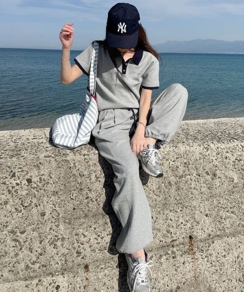 《AYA×クラシカルエルフコラボ》心地よいリラックス素材に、トレンドのボリュームシルエットが映える♪ウエスト配色ワッフルカーブパンツ（セットアップ可） ce1010614