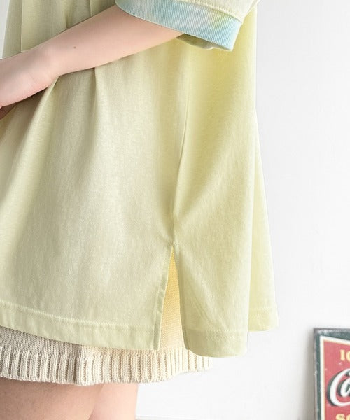 レトロでポップな大人リンガーT。胸刺繍タイダイリンガー半袖T ce1050158