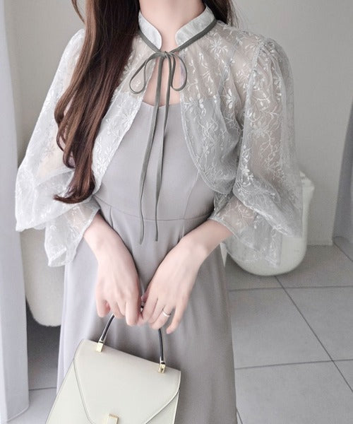 【mily bilet】オケージョンにも対応◎セットアイテムで華やかなレイヤードが完成♪ラメ刺繍ボレロ付きフレアシルエットワンピース mi1139127