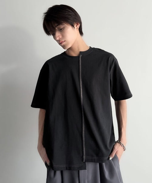 Asymmetric Stitch Design T-Shirt／アシンメトリーデザイン配色ステッチTシャツ co1150013