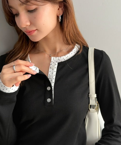 【mily bilet】重ね着いらずで、ひとクセ可愛い。レイヤードヘンリーネックカットソー（長） mi1359083
