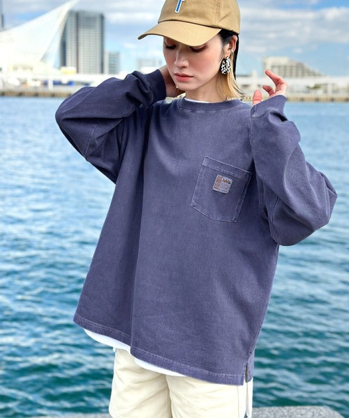 《JaVaジャバ コラボ》綿100％ピグメント加工ポケット付きロングTee jv1029002