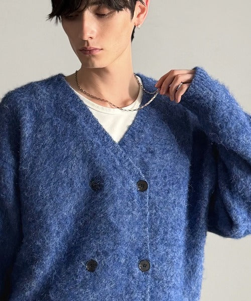 【Classical Origin】「アートな1着。」ミックスシャギー素材ダブルテーラードニットカーディガン／Mixed Shaggy Double-Tailored Knit Cardigan co0780011