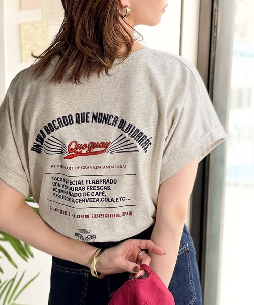 《JaVaジャバコラボ》背中で魅せる。バック刺繍フレンチスリーブTシャツ（半袖） jv1050358