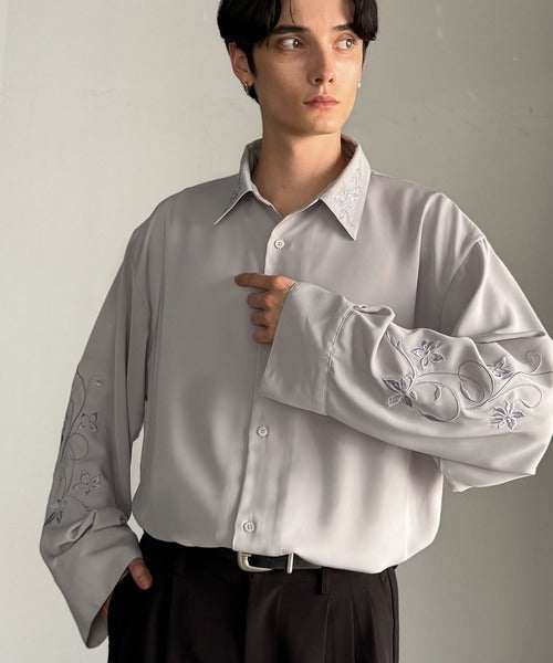 【Classical Origin】「繊細×モード」。刺繍使いルーズドレープシャツ（長袖）／Embroidery Loose Drape Shirt co1010025