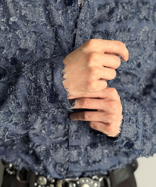 【Classical Origin】「1歩先の存在感。」フリンジ使いブロックチェックアウターシャツ（長袖）/Fringed Block Check Outer Shirt co1010021