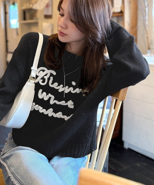 【mily bilet】デイリースタイルを華やかに彩る。コード刺繍ネップニットプルオーバー mi1359018