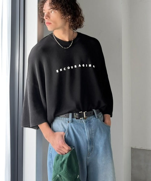 《JaVaジャバコラボ》Tシャツにはない品格を。ロゴプリントオーバーサイズサマーニットプルオーバー jm1050364