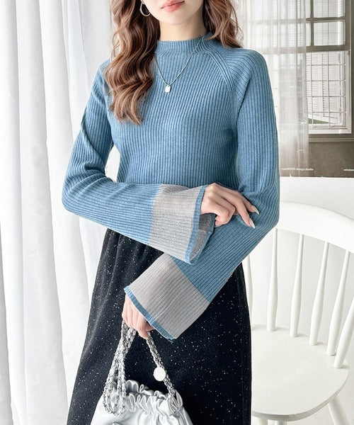 動くたび大人フェミニン。袖シアーハイネックリブニット ce1020154