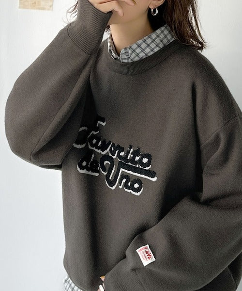 《JaVaジャバコラボ》後ろタックで作る旬シルエット♪サガラ刺繍風ロゴコクーンニット jv1050313