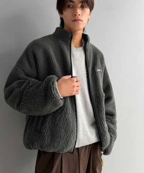 《JaVaジャバコラボ》ほっこり可愛い♪大人のもこもこボア切り替えスタンドネックブルゾン(ミドル丈) jv1265093