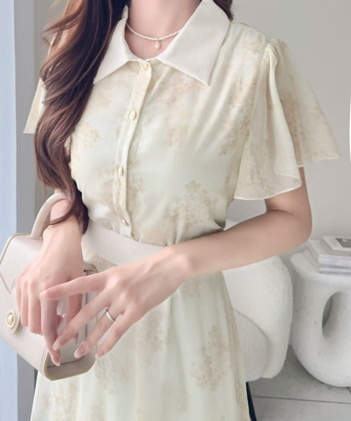 【mily bilet】夏を涼む相棒ワンピ♪水彩フラワーが上品。シアーフローラル バックリボンワンピース (長袖) (ロング) mi1139101
