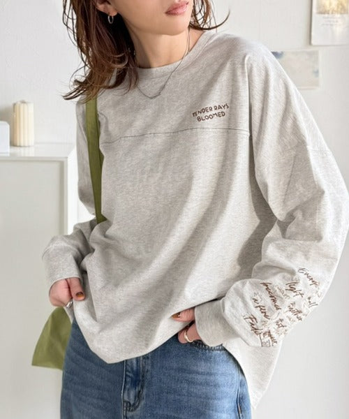《JaVaジャバコラボ》袖を通せば、あなたも輝く。コットン100％刺繍胸元切り替えドルマンロンTEE（長袖） jv1260620