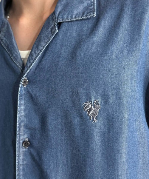 【Classical Origin】「至福のひととき。」ルーズフィットオープンカラーデニムシャツ（長袖）/Loose Fit Open Collar Denim Shirt co1150038