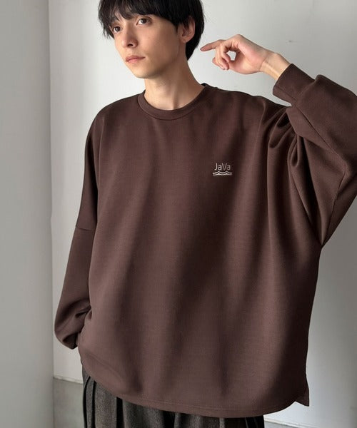 《JaVaジャバコラボ》大人の”質”にこだわった、カジュアルここにあり。胸刺繍ダンボール素材ドルマンスリーブクルーネックTシャツ（長袖） jo1010067