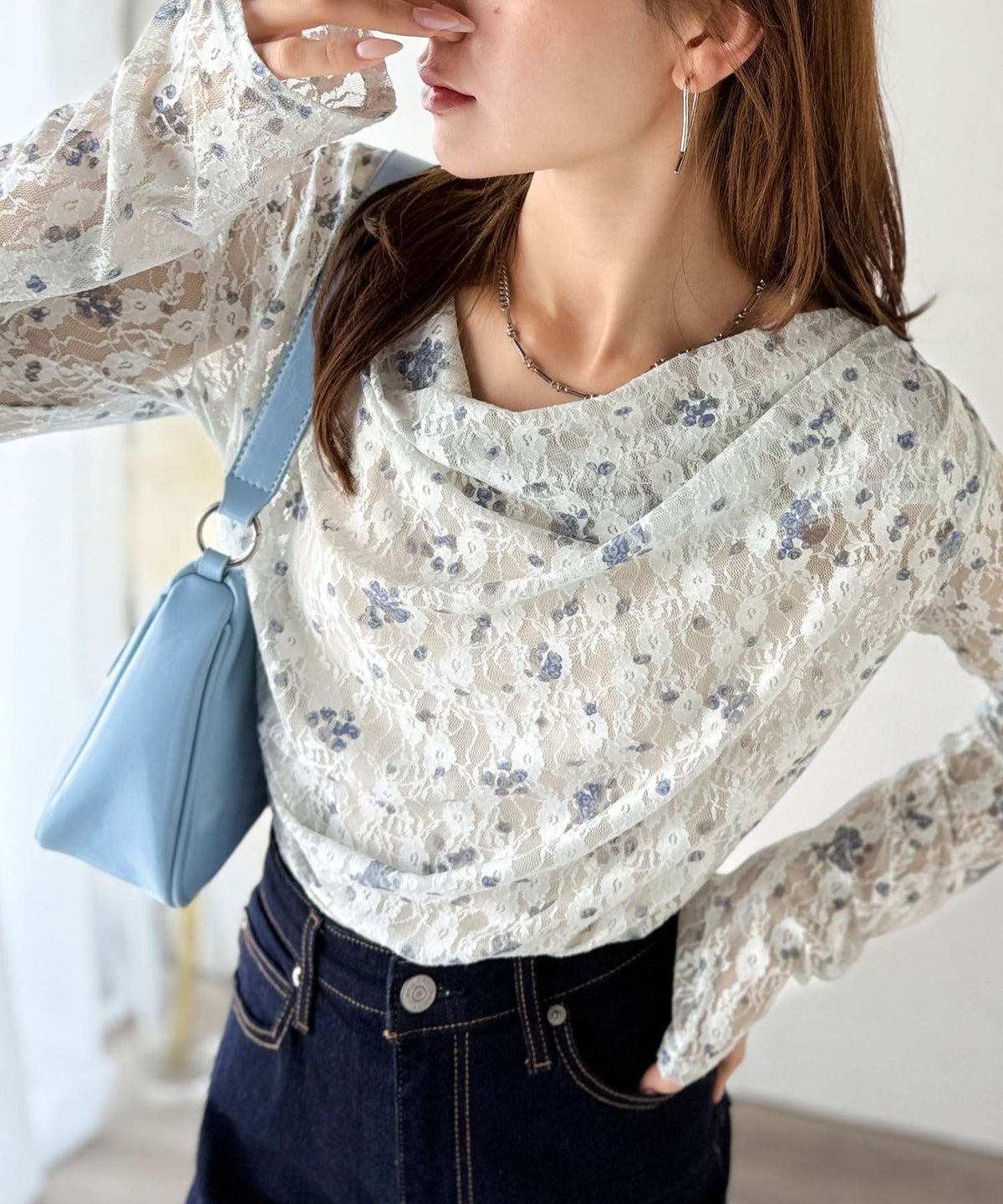 【mily bilet】甘さと上品さを叶える。着回し抜群な花柄レースフラワープリントドレープカットソー(長袖) mi1269005