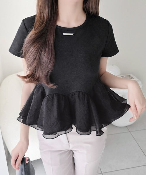【mily bilet】可憐に揺れて、ときめきを纏う♪前後2wayペプラム切替フリルデザインTシャツ（半袖） mi1019140