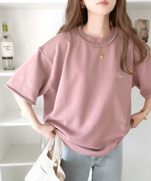 袖口くるりん。ワンポイント刺繍ハーフスリーブ裏毛Tシャツ ce1260259