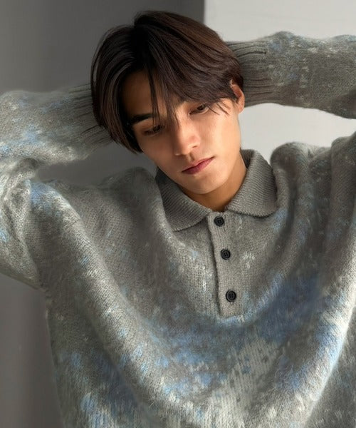 【Classical Origin】「まるで毛布。」モヘアライクシャギー素材ニットポロシャツ／Mohair-Like Shaggy Knit Polo Shirt co0780004