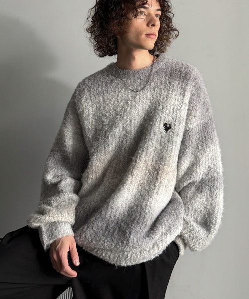 【Classical Origin】「質感で魅せる。」Gradient Boucle Knit Crew Neck Sweater／ブークレー素材グラデ―ションクルーネックセーター co0780013