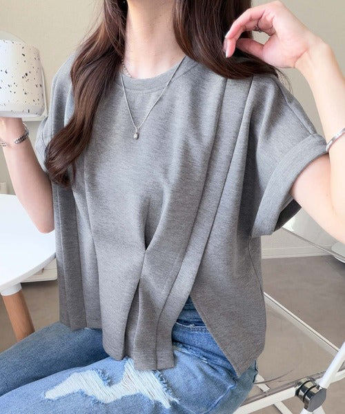 【mily bilet】ウエストラインを細魅せ♪スリット入りタックデザインカットソートップス（半袖） mi1329074