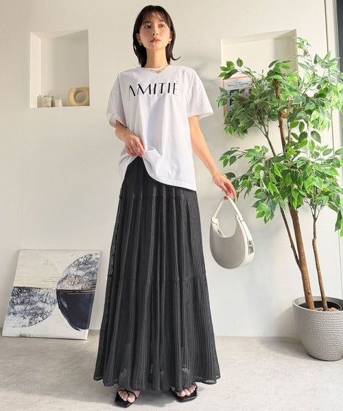 【Classical Evon】甘くない、大人のティアード。シアーな抜け感と美シルエット。3段プリーツティアードスカート ev1020351