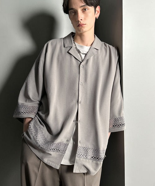 レースが語る、大人の余裕。レース切り替えオープンカラーシャツ / Lace Panel Open Collar Shirt co1010011