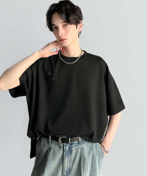 Logo Rhinestone Design Dolman Oversized Tee／ラインストーンロゴ使いドルマンオーバーサイズTシャツ co1010003