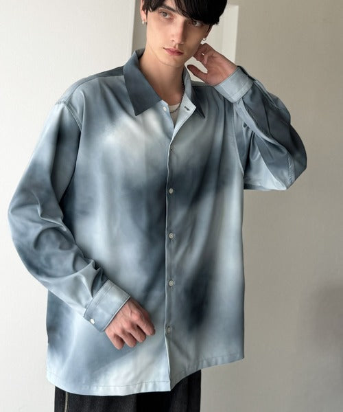 【Classical Origin】「都会的スタイル」。総柄ドレープキャンプカラーシャツ（長袖）/Relaxed Drape All-Over Pattern Camp Collar Shirt co1150039