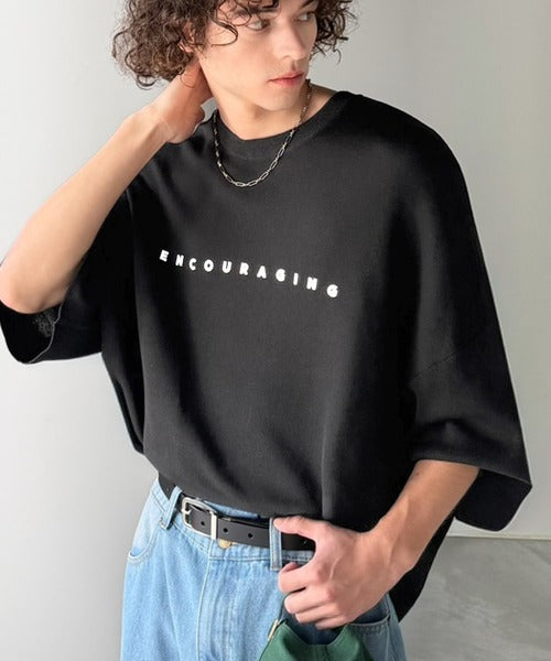 《JaVaジャバコラボ》Tシャツにはない品格を。ロゴプリントオーバーサイズサマーニットプルオーバー jm1050364