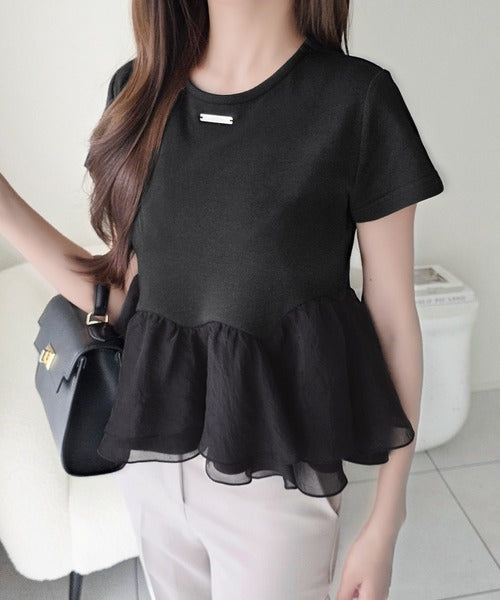 【mily bilet】可憐に揺れて、ときめきを纏う♪前後2wayペプラム切替フリルデザインTシャツ（半袖） mi1019140