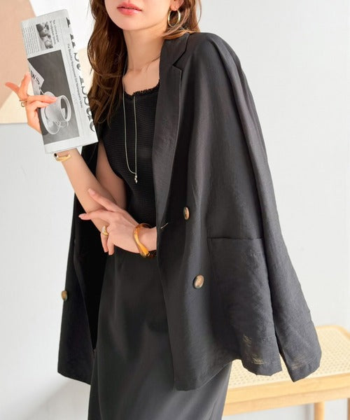《marina×クラシカルエルフコラボ》【UVカット機能付き】余裕をまとう、さらり心地よい１枚。シアーダブルジャケット（長袖） ce1010616