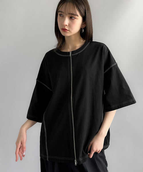 【Classical Origin】「1枚でも羽織でも。」インサイドアウト仕様2wayダブルジップTシャツ／Inside-Out Oversized Double-Zip 2way T-Shirt co1150018