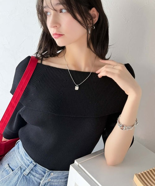 大人フェミニンな着こなし。オフショルリブニット(半袖) ce1020234