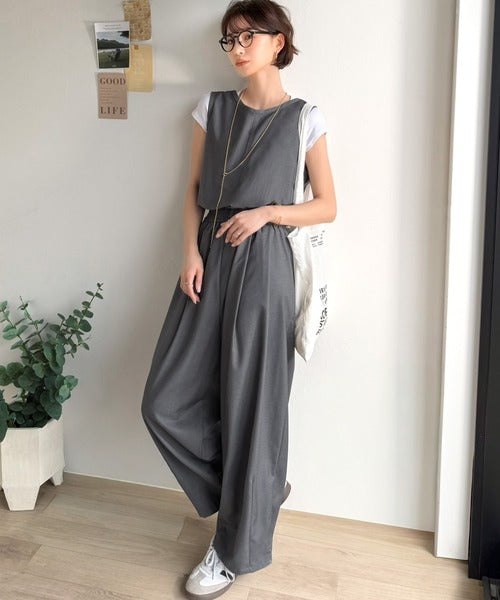 《JaVaジャバコラボ》前後で印象チェンジ♪前後2wayUネックツータックイージーサロペットパンツ jv0780086