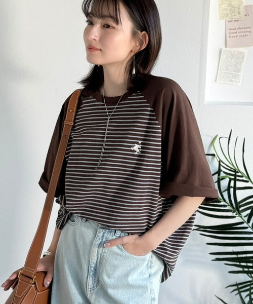 《JaVaジャバコラボ》お洒落迷子の救世主。綿100％胸刺繍ラグラン配色ボーダーTシャツ jv1260558