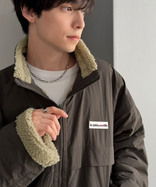 《JaVaジャバコラボ》暖か、想像以上。ナイロン×ボア リバーシブルスタンドカラーブルゾン jm1070231