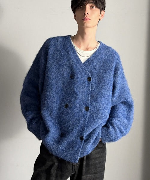 【Classical Origin】「アートな1着。」ミックスシャギー素材ダブルテーラードニットカーディガン／Mixed Shaggy Double-Tailored Knit Cardigan co0780011