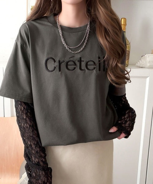 レースでカジュアルの中に女性らしさをプラス!レイヤード風レース袖ドッキングTシャツ（レース柄アソート） ce1010561