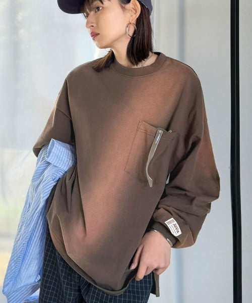 《JaVaジャバコラボ》垢抜け！大人のストリートstyleを作る。綿100％スプレーダイ加工オーバーサイズTシャツ（長袖） jv1020358