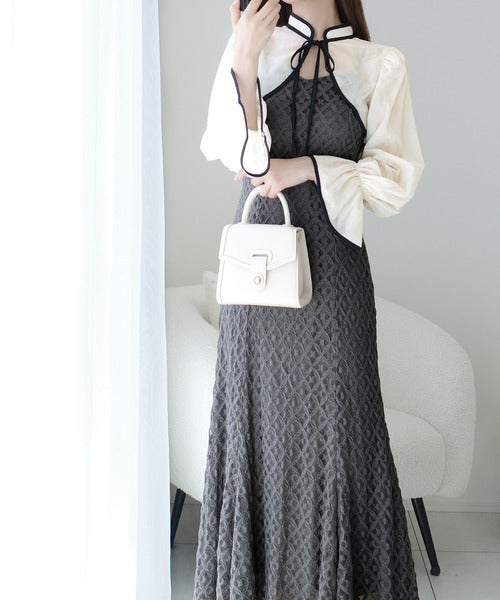 【mily bilet】トレンドをかわいく楽しんで♪パイピング配色シアーボレロセットアップ花柄レースキャミワンピース mi1139083