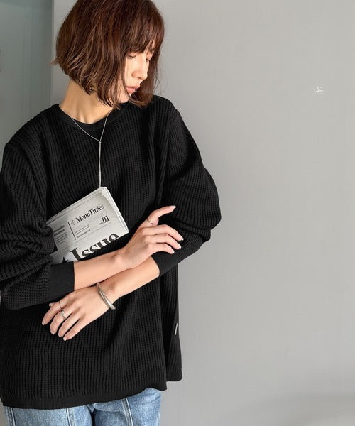 《JaVa ジャバコラボ》洗練された大人カジュアルトップス。サーマルクルーネックニット jv1260480