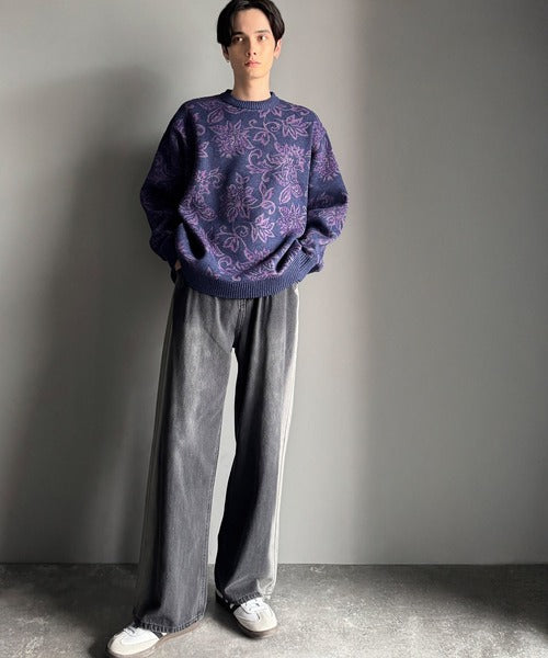 【classical origin】視線を奪う、ジャガード花柄ニット／Jacquard Floral Knit Sweater ao1020311
