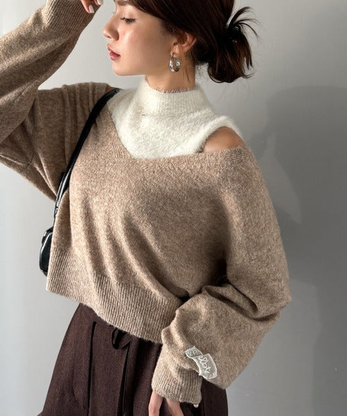 【mily bilet】大人の余裕をまとう。ブランドネーム使い異素材フェザーニットアンサンブル(セットアイテム) mi1029168