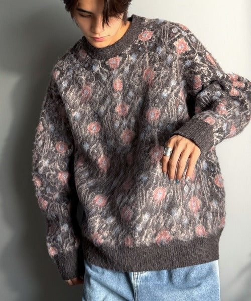 【classical origin】「ヴィンテージな存在感。」アンティークラグモチーフ柄ニットトップス（長袖）/Antique rug motif patterned knit ao1260469
