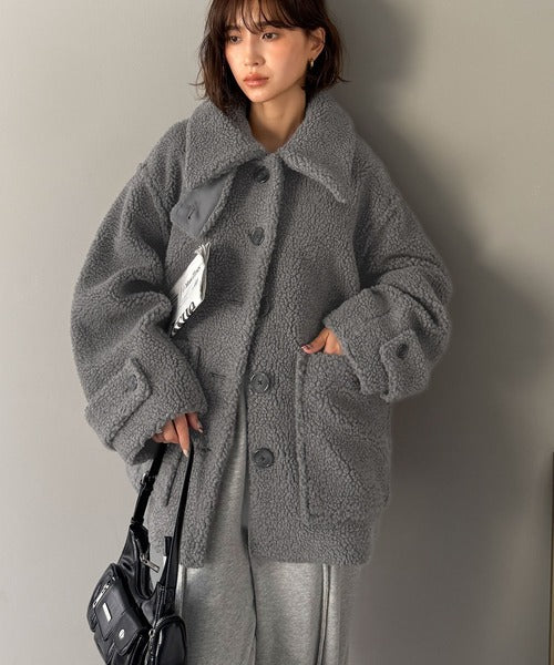 《JaVaジャバコラボ》纏う大人ボアが包み込む♪ボアショートブルゾン jv1265010