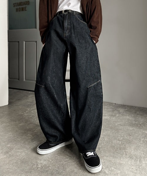 【Classical Origin】「シルエットで語る。」ブラスト加工カーブシルエットバレルレッグデニムパンツ／Blasted Curve Silhouette Barrel-Leg Denim Pants co0900007