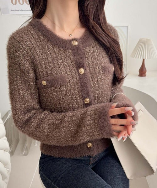 【mily bilet】ツィードライクフェザー切り替えラメニットジャケット mi1329043