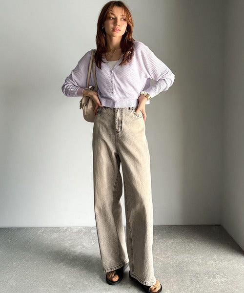 【mily bilet】抜け感とキラ感、どっちも欲張るのが正解◎箔プリントメッシュショート丈Vネックカーディガン(長袖) mi1259016