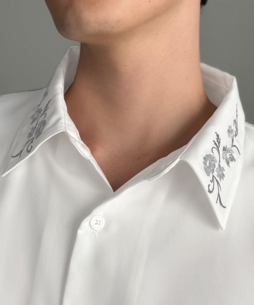 【Classical Origin】「繊細×モード」。刺繍使いルーズドレープシャツ（長袖）／Embroidery Loose Drape Shirt co1010025